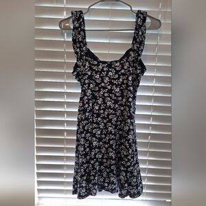 Hollister Navy Floral Midi Dress with White Bloom Print